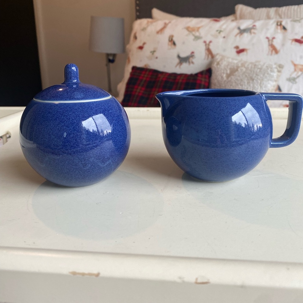 Colorstone Textured Sapphire blue sugar bowl and creamer set. Mint condition